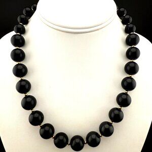 Monet Vintage Black Beaded Necklace 24" Gold-Tone Accents & Lobster Clasp Jewelr